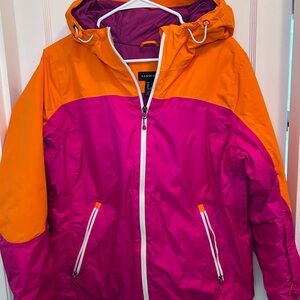 Lands’ End Orange & Pink Waterproof Ski Jacket Fully Lined W/ Pockets Women’s LP